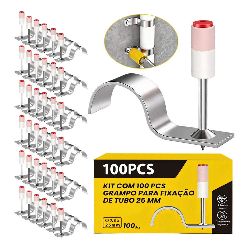 Kit Com 100 Pcs Grampo Para Fixacaode Tubo 16mm ou 25mm 7.3mm