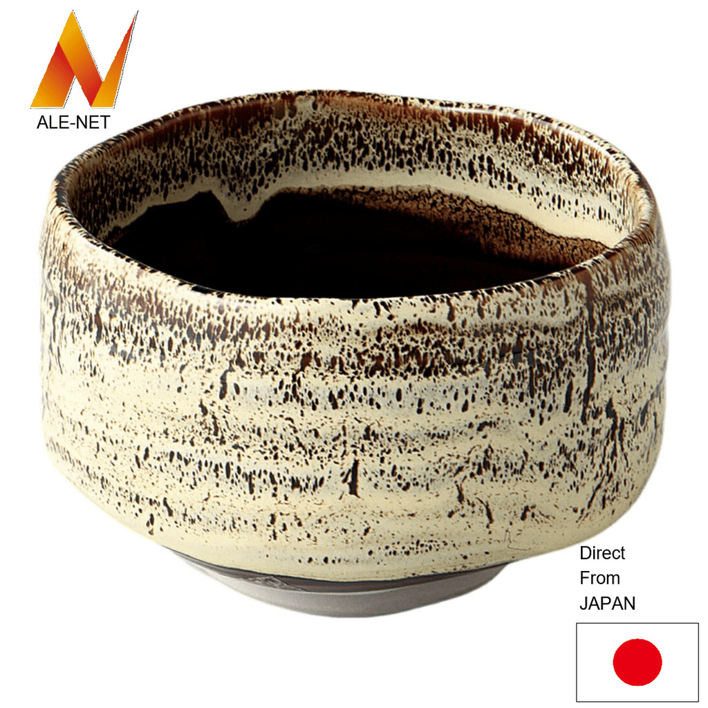 ALE-NET Matcha bowl with amber glaze yellow-flowing matcha bowl with ceramic Mino ware Made in Japan 【Direto do Japão】