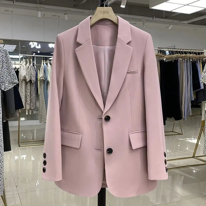 Novo Blazer Feminino Casual Solto Ajuste Estilo Coreano Único Breasted Dois Botões Manga Longa Bolso — imagem 1