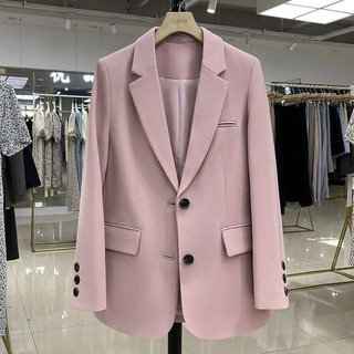 Novo Blazer Feminino Casual Solto Ajuste Estilo Coreano Único Breasted Dois Botões Manga Longa Bolso