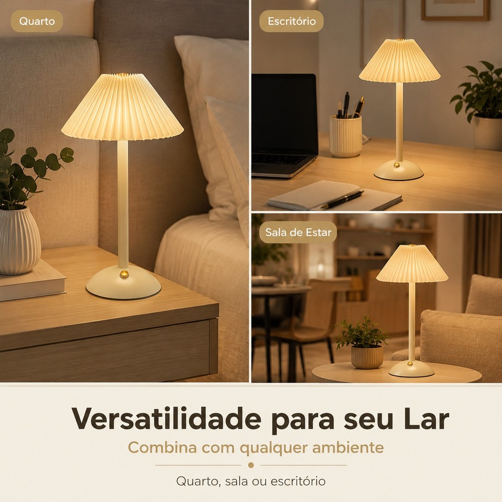 Abajur de Mesa Plissado LED 3 Cores Minimalista Creme — foto 6