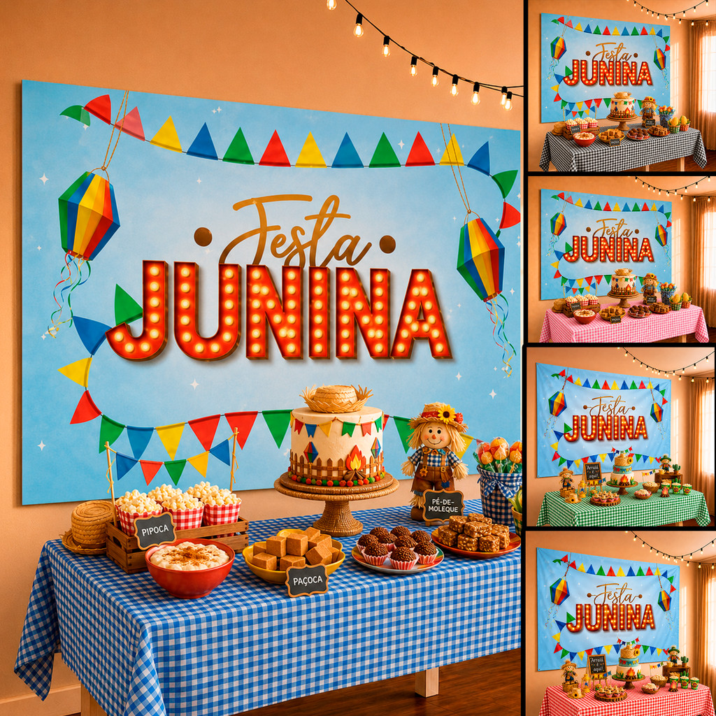 Kit festa junina Painel+Toalha Julina Arraia decoração TNT são joão completo
