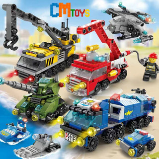 Blocos de Construção Lego BMZ-Spots Mini 6 em 1 DIY Carro de Polícia-Militar-Carro de Bombeiros Castelo Modelo de Tijolo