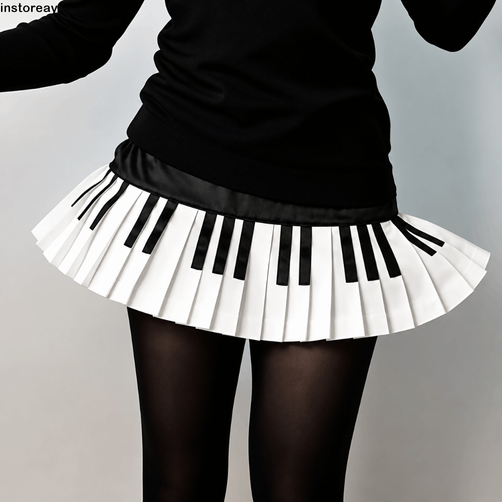 Saia De Piano INSTOREAY , Estilo Coreano , Preto E Branco , Plissada Para Teclado , Vestido JK Curta Fina