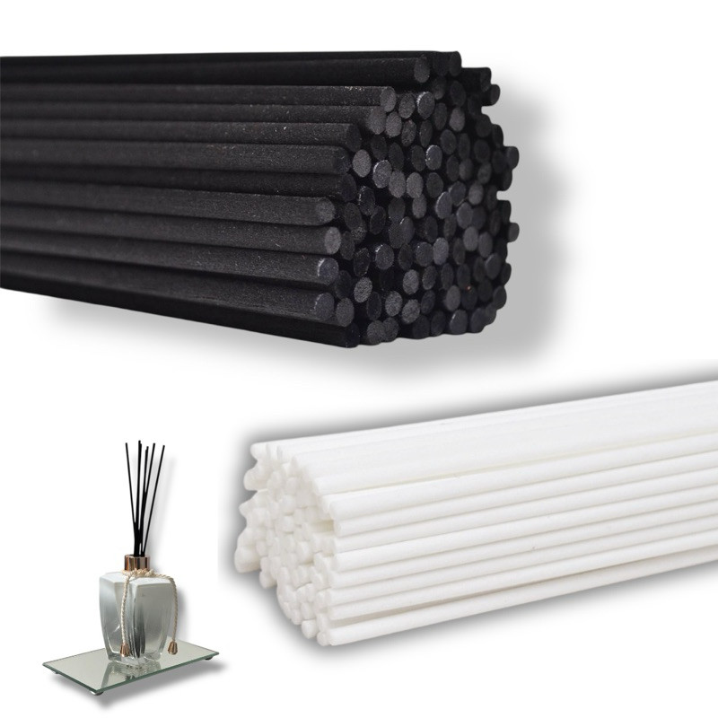 Kit 120 Varetas Difusoras Em Fibra de Algodão 4mm 25cm p/ Aromatizar Ambiente Aromaterapia Branca e Preta