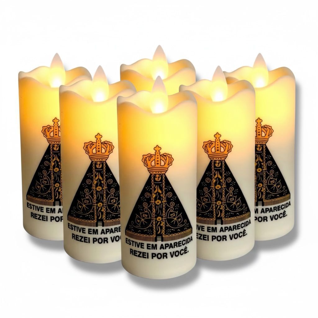 Kit 5 Velas Luz Led Eletrônica Pilha Nossa Senhora Aparecida