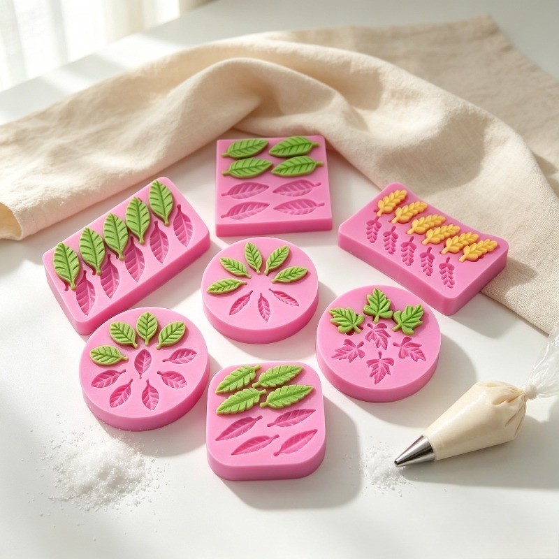 Kit De Molde De Silicone De Folha Rosa , Moldes De Plantas Realistas Para Assar , Sabão E Artesanato Em Argila