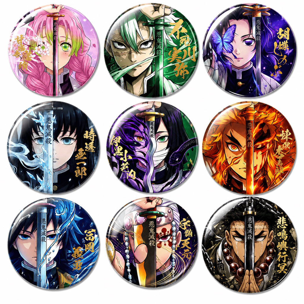 Botton 58mm Hashiras Demon Slayer Kimetsu no Yaiba Anime Broche Pin Colecionável Mochila Itabag
