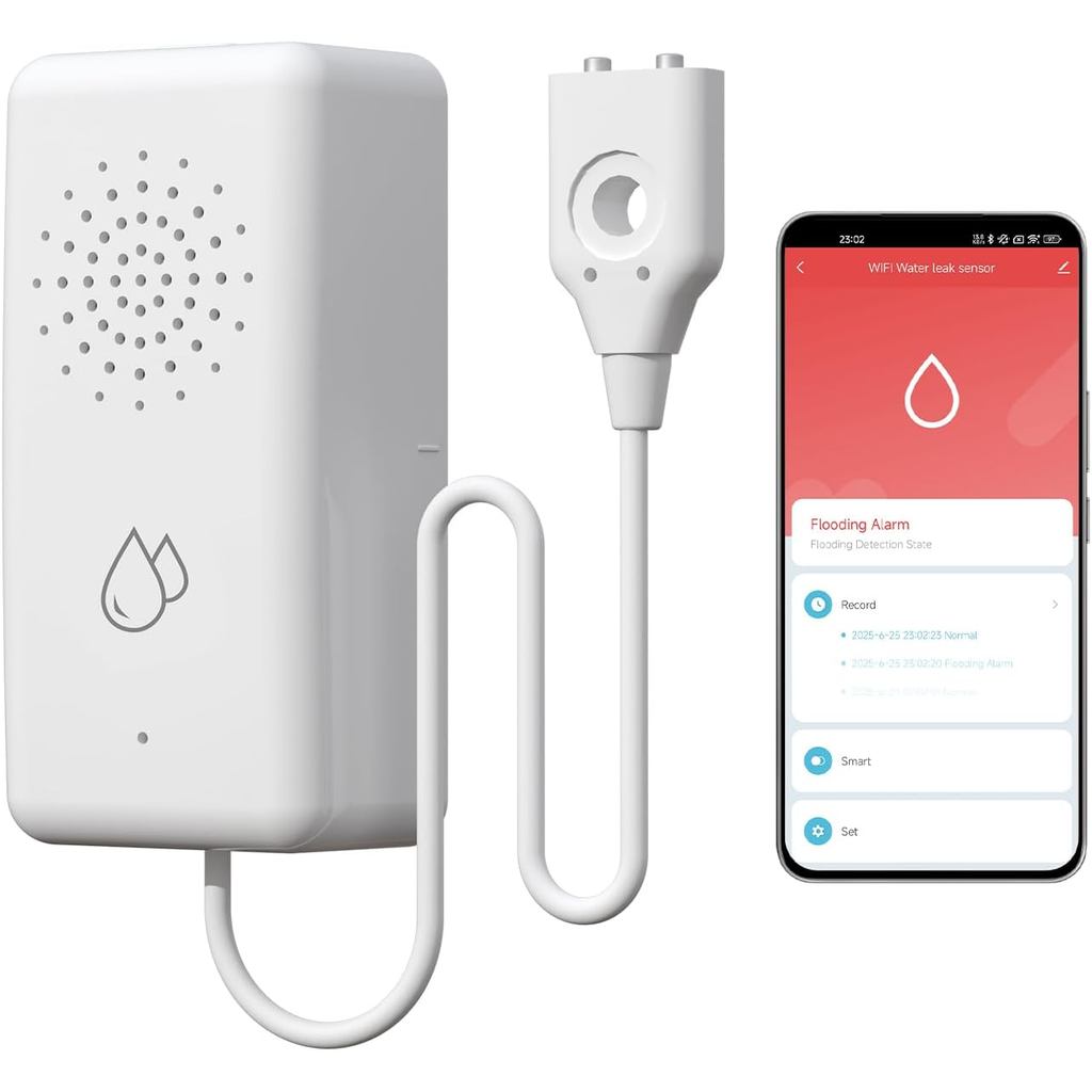 Detector de Vazamento de Água WiFi BSEED, Sensor de Água Inteligente com Cabo, Alarme Sonoro/App/SMS/Email de 85dB, Dete