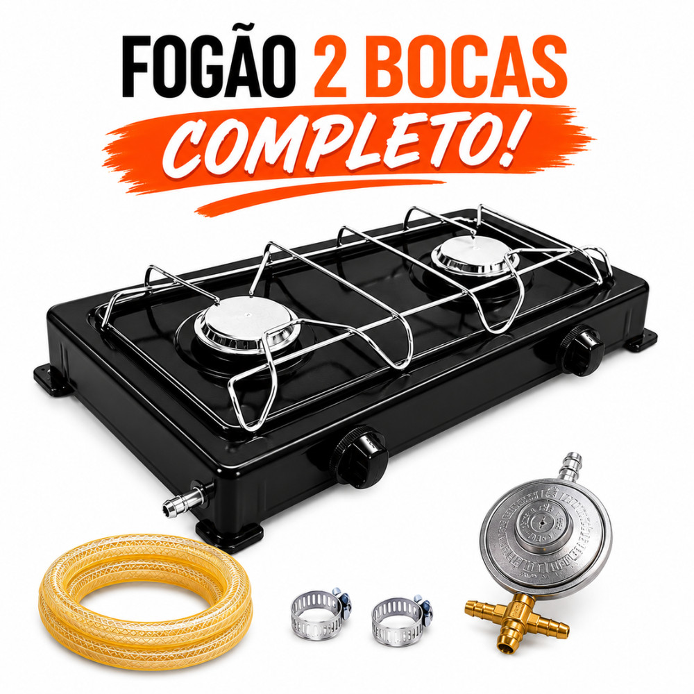 Kit Fogão 2 Bocas A Gás Completo Regulador Apis Delta Mangueira 80cm Kit Completo
