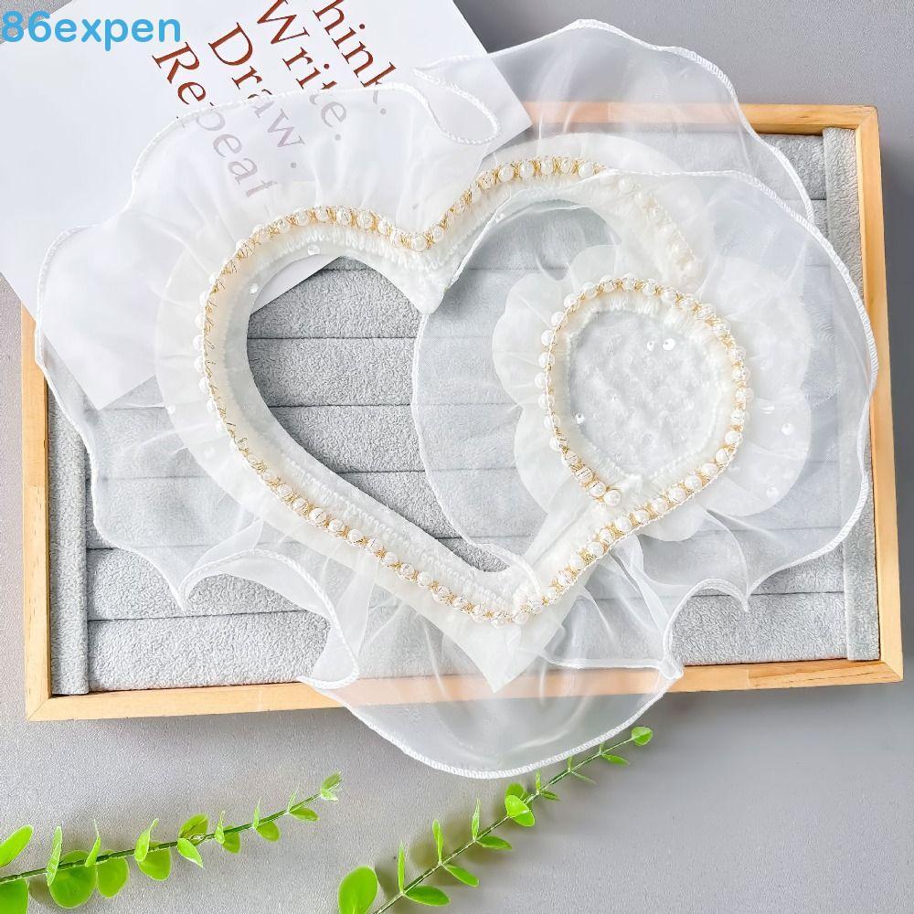 EXPEN1 Patch De Coração De Amor De Renda , Remendo De Roupas Com Babados De Organza , Apliques De Pérolas 3D De Flor De