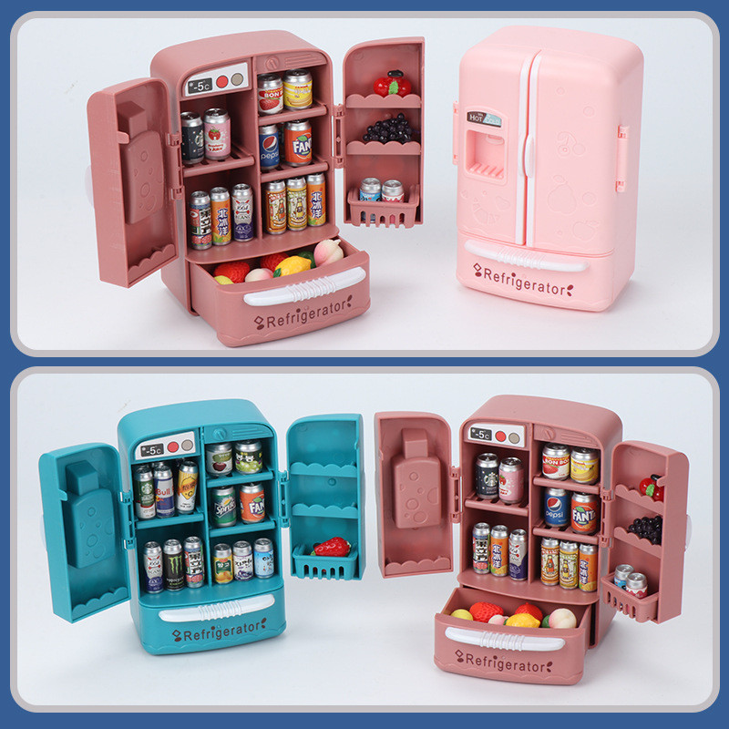 Mini Refrigerador de Duas Portas, Brinquedo Realista de Eletrodoméstico, Adequado para Casa de Bonecas, Jogos de Role-Pl