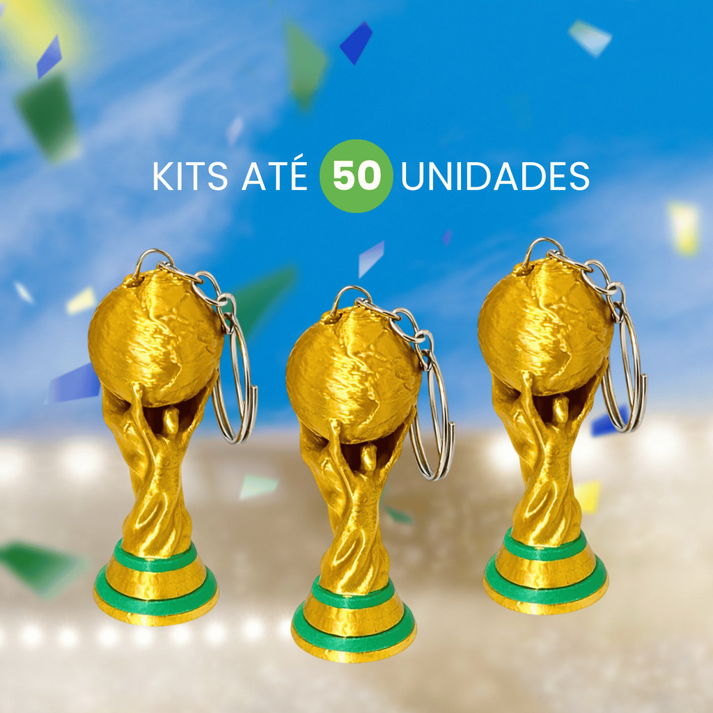 Kit Chaveiros Troféu Copa do Mundo 2026 Lembrancinha e Revenda 6cm Impressão 3D
