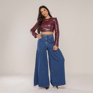 Calça Jeans Super Maxi Wide Leg  Pantalonada Moda Europa Estilo Boiadeira  Tendência Estação