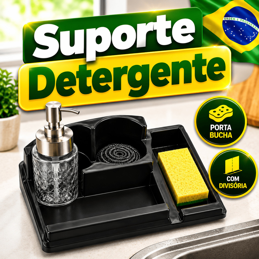 Porta Detergente com Dispenser Organizador de Pia Porta Esponja Bucha Suporte Cozinha Moderno
