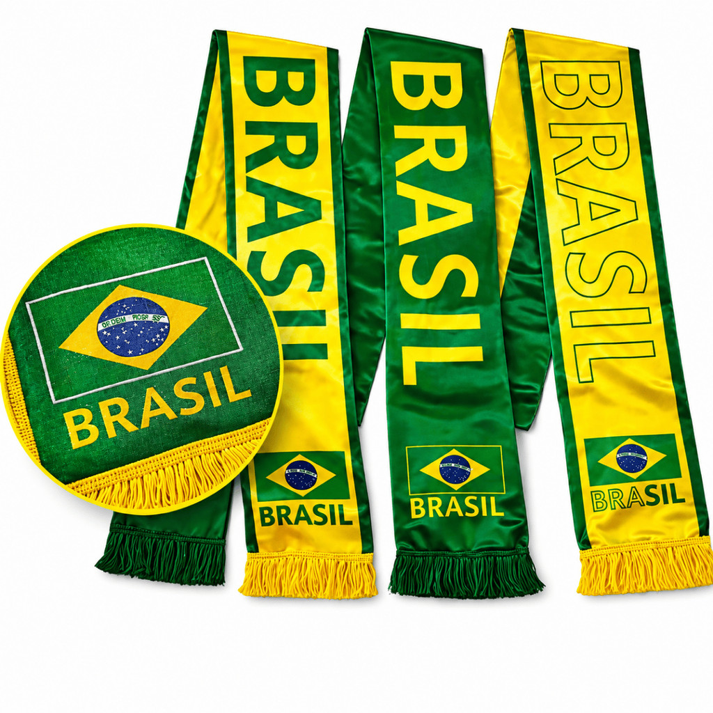 Cachecol Brasil Verde e Amarelo Torcida Seleção Brasileira Copa do Mundo Futebol Faixa Torcedor Premium