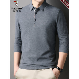 Woodpecker Waffle camiseta de manga comprida masculina lapela estilo fino cor sólida simples primavera outono novo estil