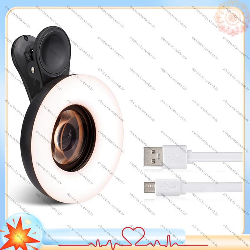 [Em Vendas E] Ring Light Anel De Luz De Escurecimento Recarregável Portátil , Mini Clipe De Lente Macro Para Câmera De G