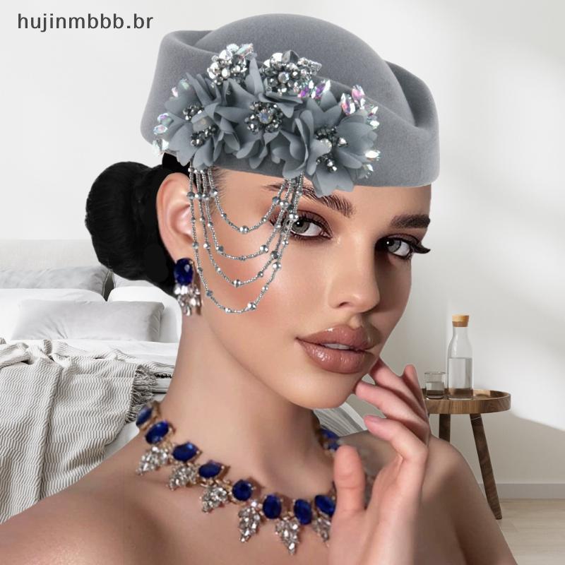 huji Elegante Britânico Retro Feminino Chapéu 3D Flor Decoração Aeromoça Boné Clássico Chá Festa Roupa Headwear br