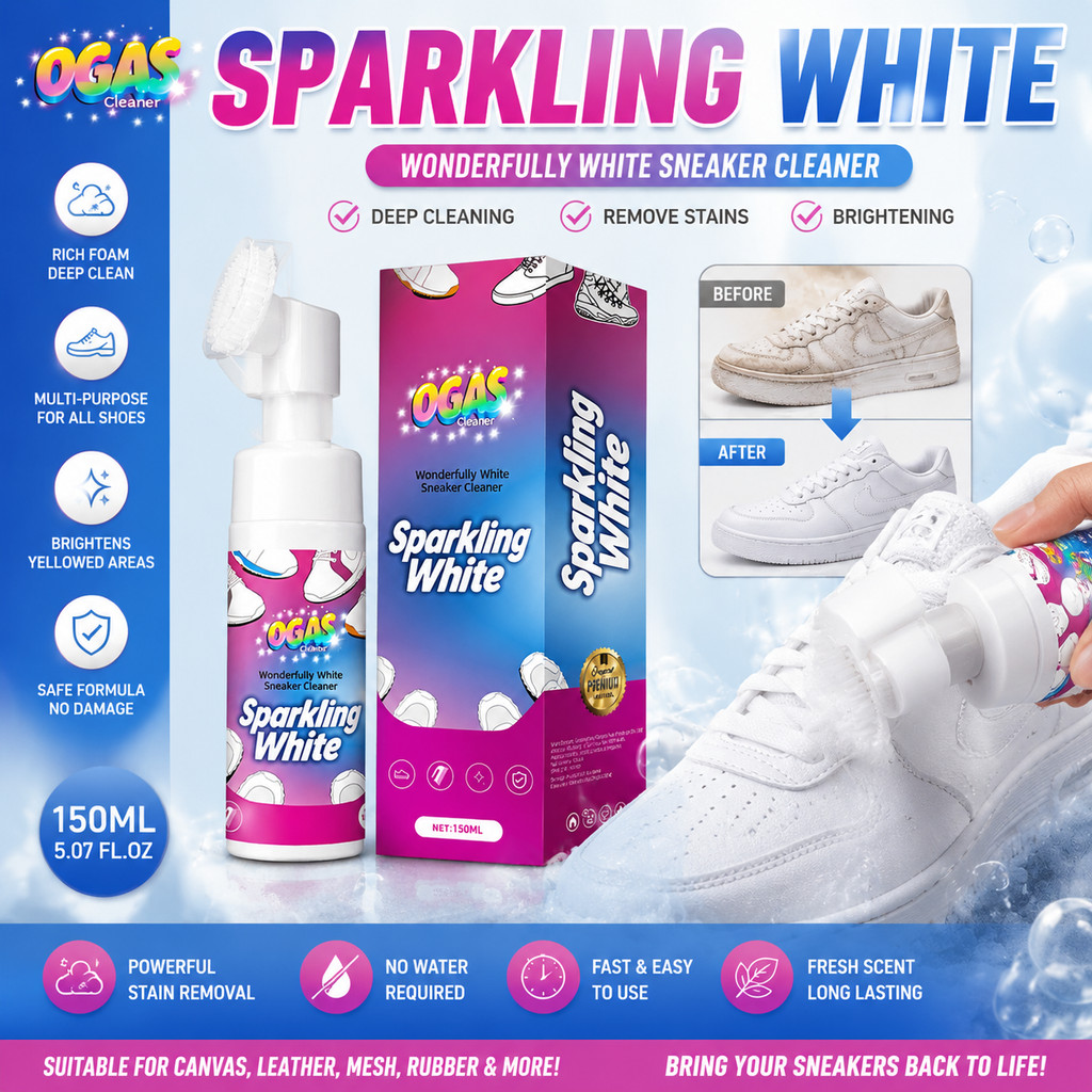 Limpador De Espuma Para Sapatos Brancos 150ml-Remove Manchas E Amarelecimento , Sem Enxágue , Mousse Branqueadora De Tên