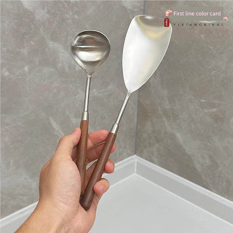 304 aço inoxidável alça de madeira pequena espátula Mini colher de cozinha utensílios de cozinha doméstico antiaderente