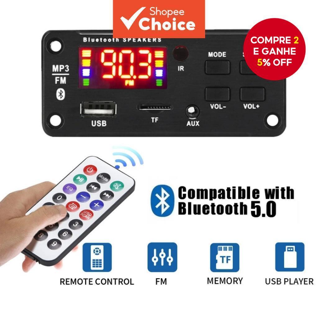 Placa Amplificadora Bluetooth Classe D, Alimentação DC 6V-12V 1-2A com Controle Remoto, Cabo de Força e Fio de