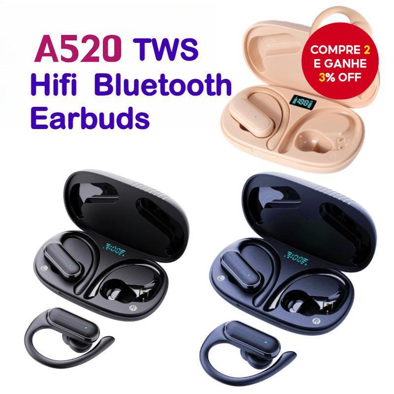 A520 TWS Fones de Ouvido Bluetooth Sem Fio Super Bass HIFI Estéreo com Gancho de Orelha Controle por Toque à Prova