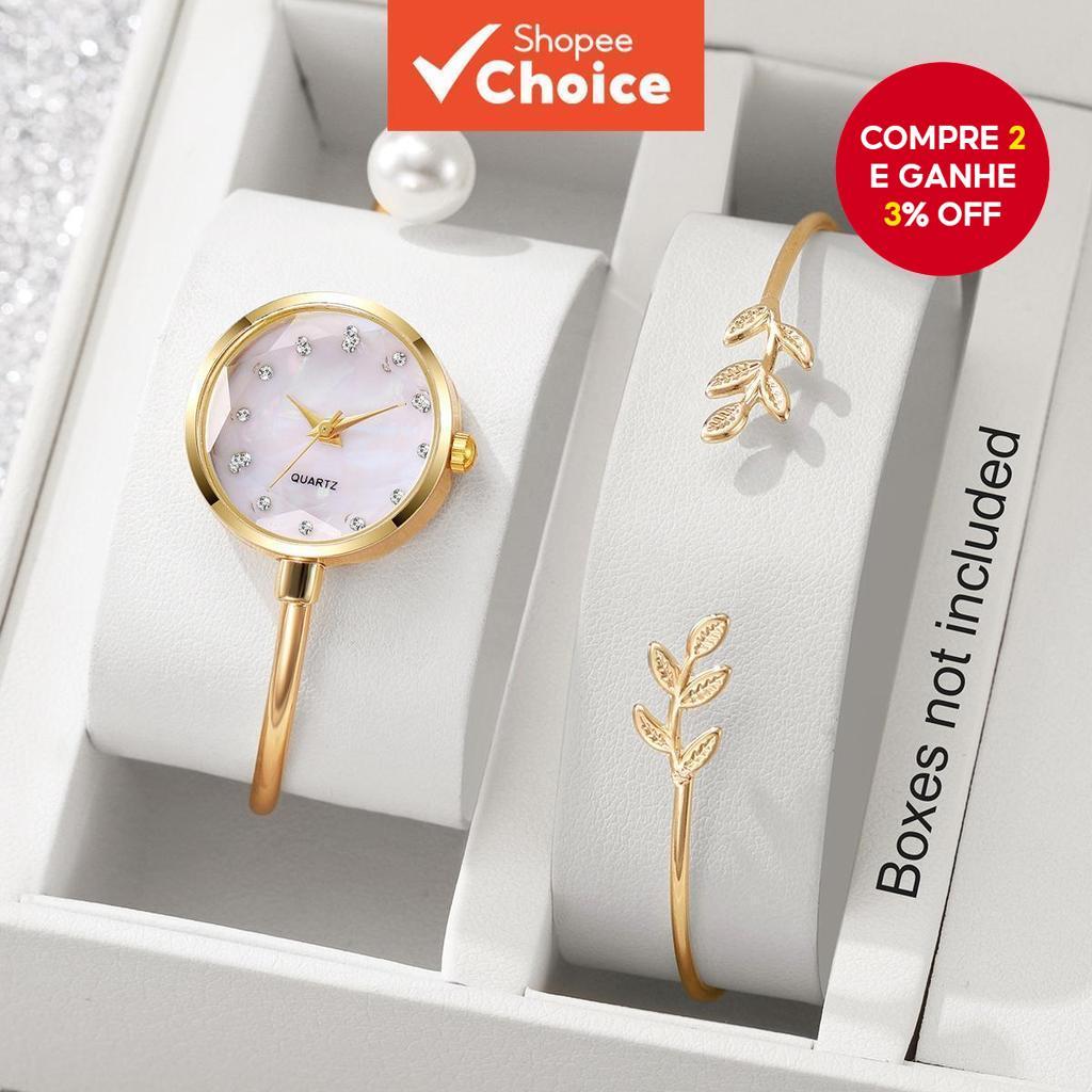 Relógio Feminino Com Pulseira De Pérola , 2 Peças , Conjunto De Quartzo , Mostrador De Diamante , Presente De Dia Das Mã