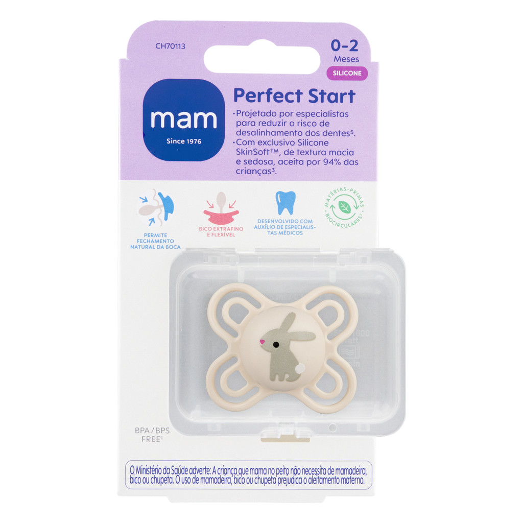 Chupeta MAM Perfect Start 0-2 Meses Recém Nascido Bico Extrafino Silicone Skinsoft