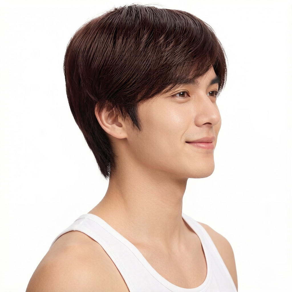 T Trendy Masculino Marrom Peruca de Cabelo Curto Franja Longa Estilo Fofo Conjunto Diário de Cabelo de Fibra Química