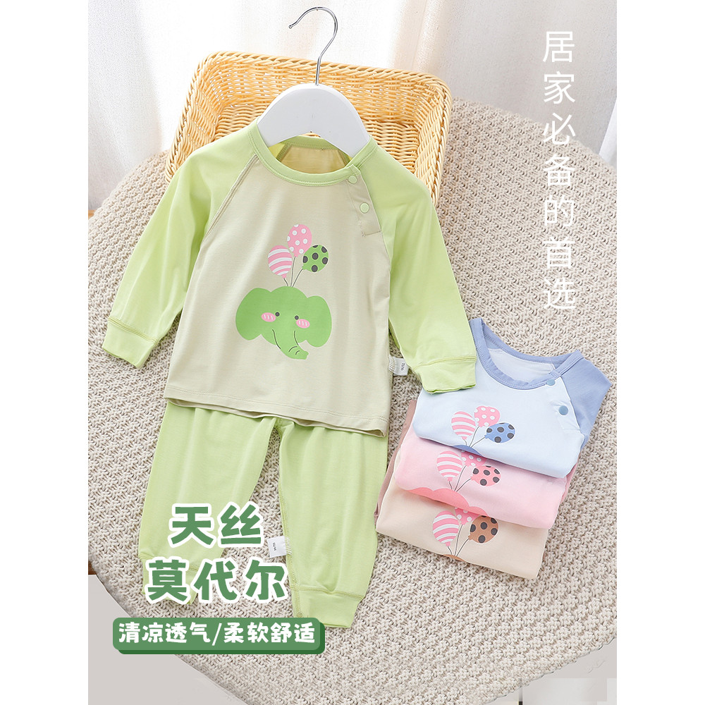 Infantil verão fino pijamas roupas Modal manga comprida divisão barriga proteção terno bebê recém-nascido casa ar condic