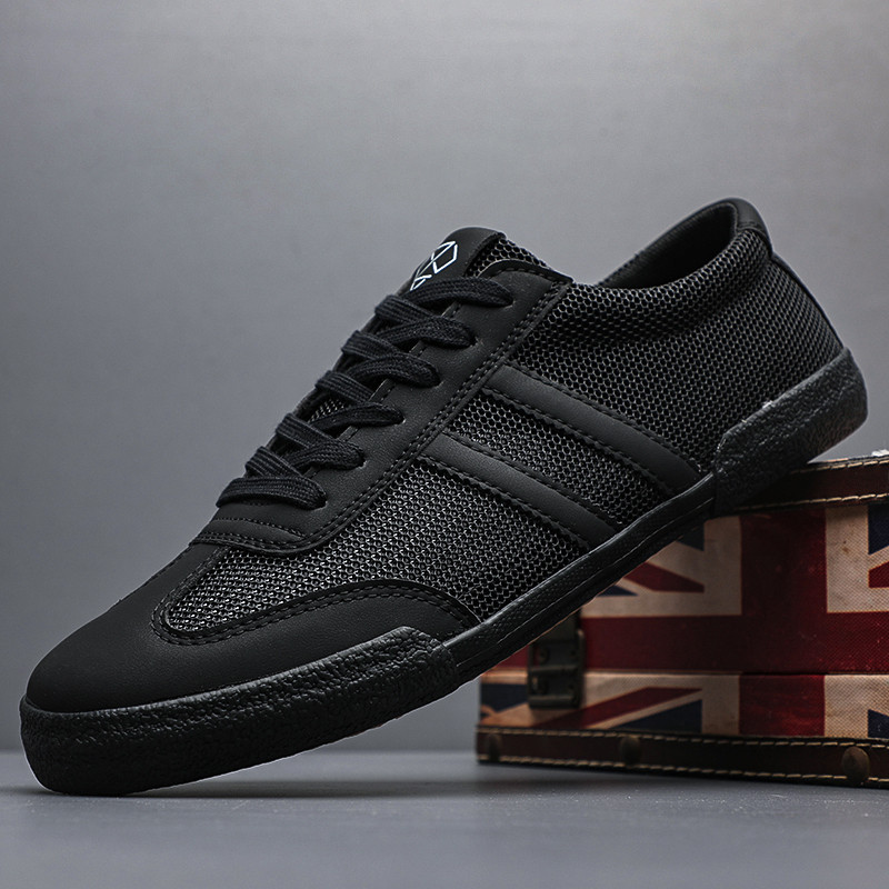 Piscando sapatos masculinos verão respirável malha sapatos masculinos oco trabalho puro preto tênis casuais masculino so