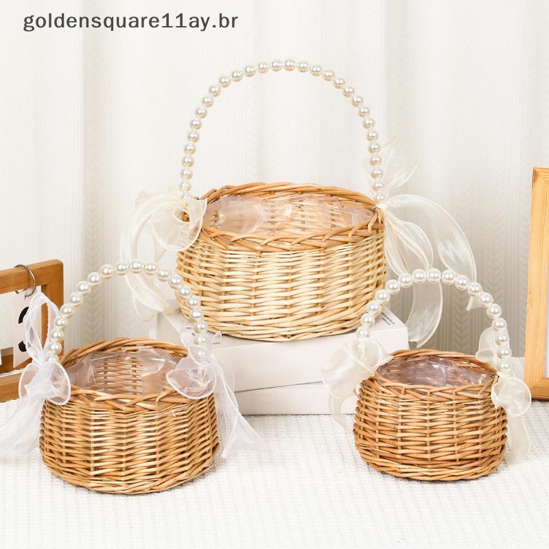 gol Willow Rattan Cesta De Arranjo De Flores Amarelas Pequena Tecido Resistente Arame Artesanal BR