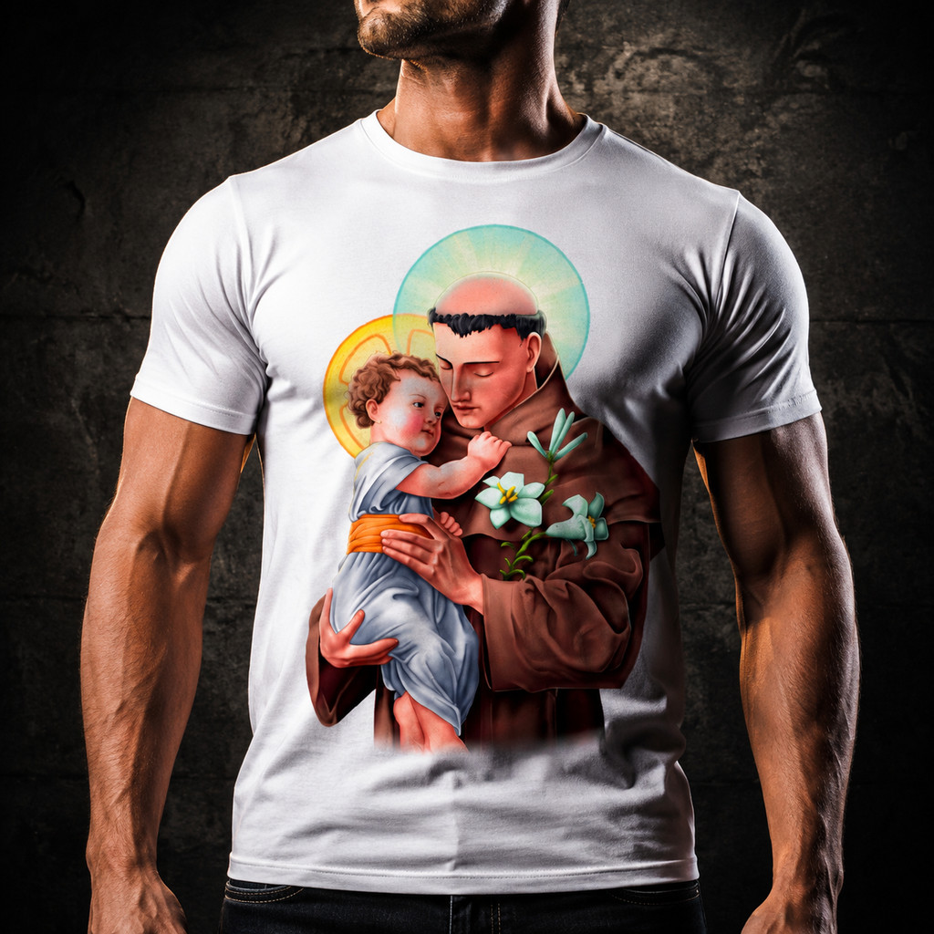 Camisa Camiseta Masculina Santo Antônio de Lisboa ou Pádua Católico