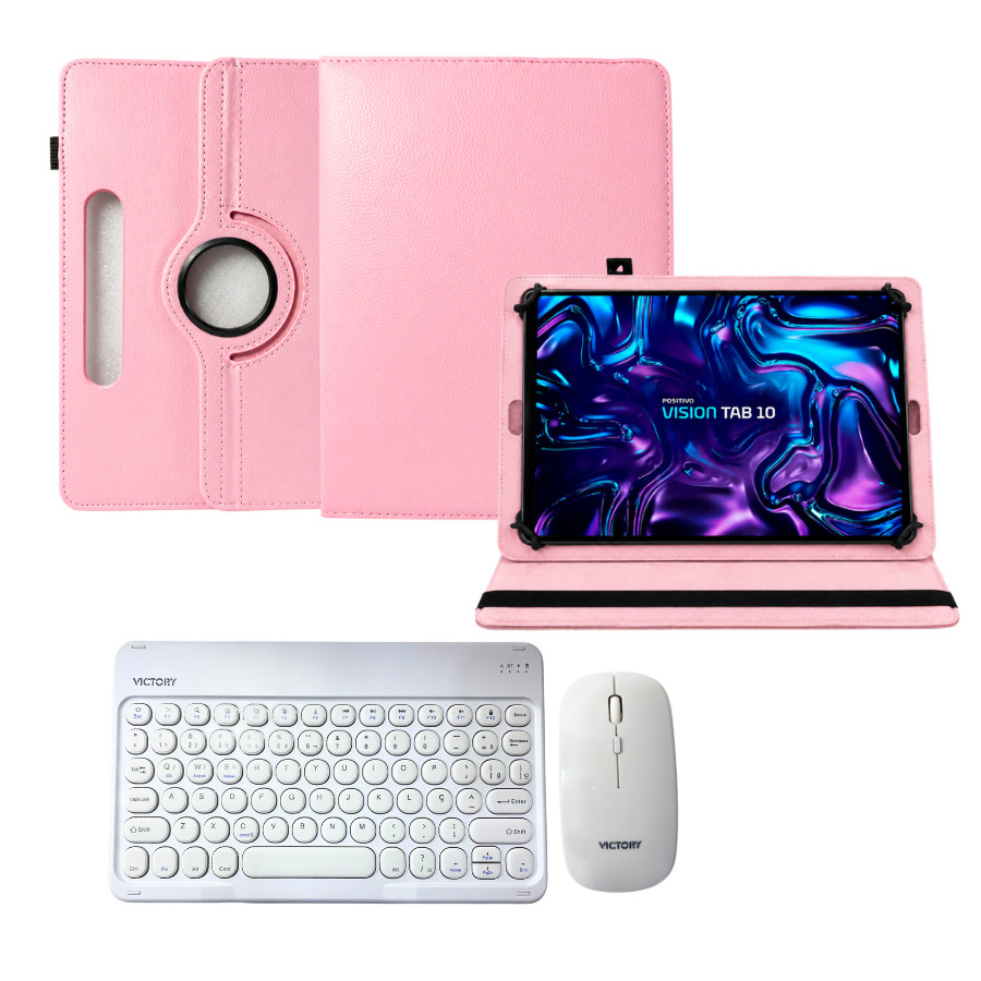 Kit Capa Giratória + Teclado E Mouse Sem Fio P/ Tablet Positivo Vision Tab 10