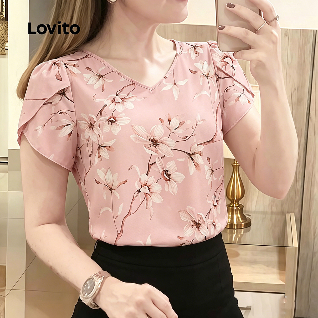 Lovito Casual Blusa Rosa para a Primavera/verão Blusa feminina LK5ED195