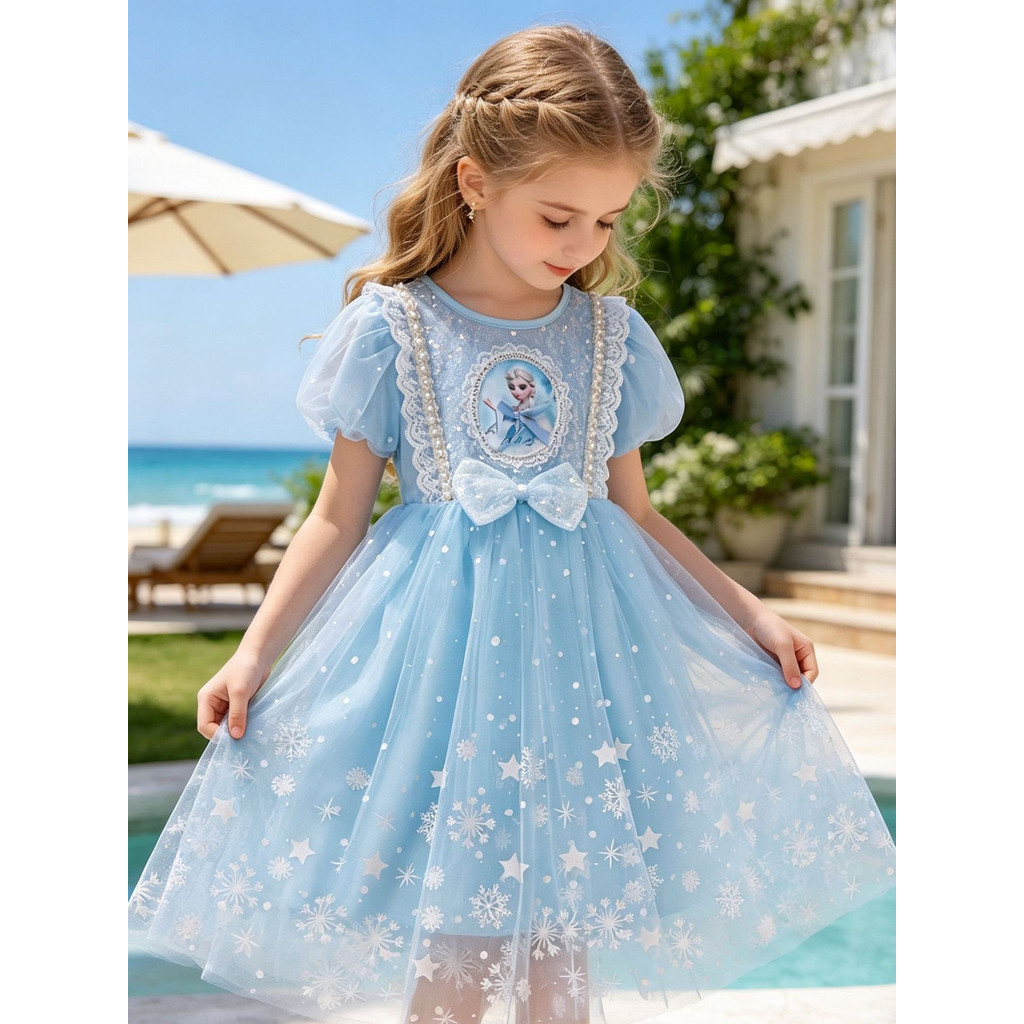 Novo produto pronto estoque verão crianças elsa vestido de princesa meninas elsa vestido congelado lantejoulas Pettiskir