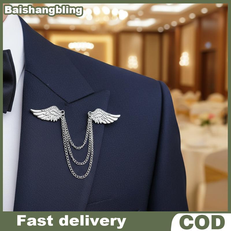 BSBL Nova Moda Cristal Anjo Asa Broche De Metal sels Corrente Lapela Pinos Masculino Terno Camisa Corsage Para Acessório