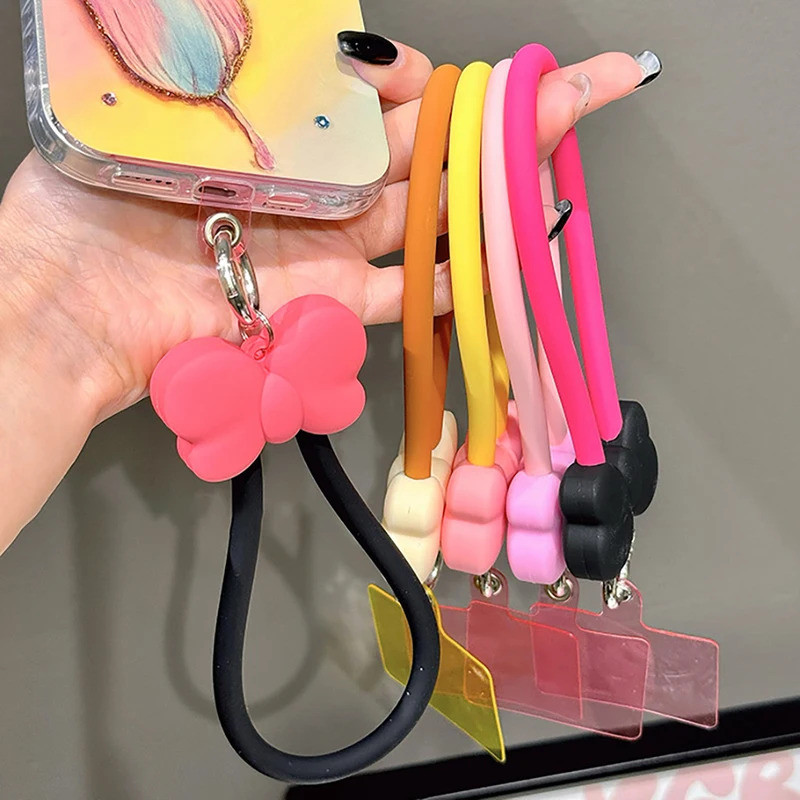 Cordão com pingente de arco fofo coreano, bolsa para chaveiro, corrente para celular, corda para presente pendente.