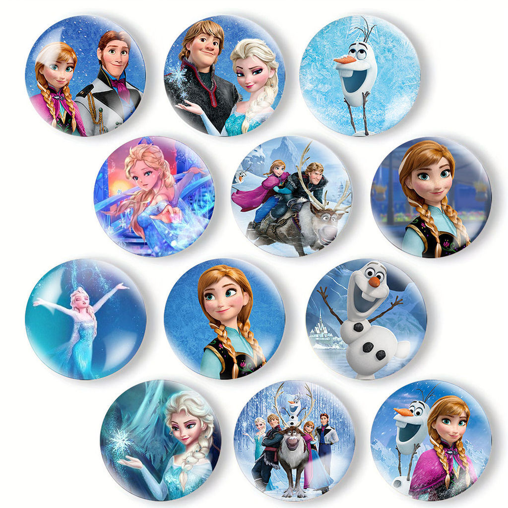 Conjunto De Ímãs De Geladeira " Frozen " Da Disney , Adesivos Magnéticos De Vidro Redondo Com Elsa , Anna E Olaf , Decor