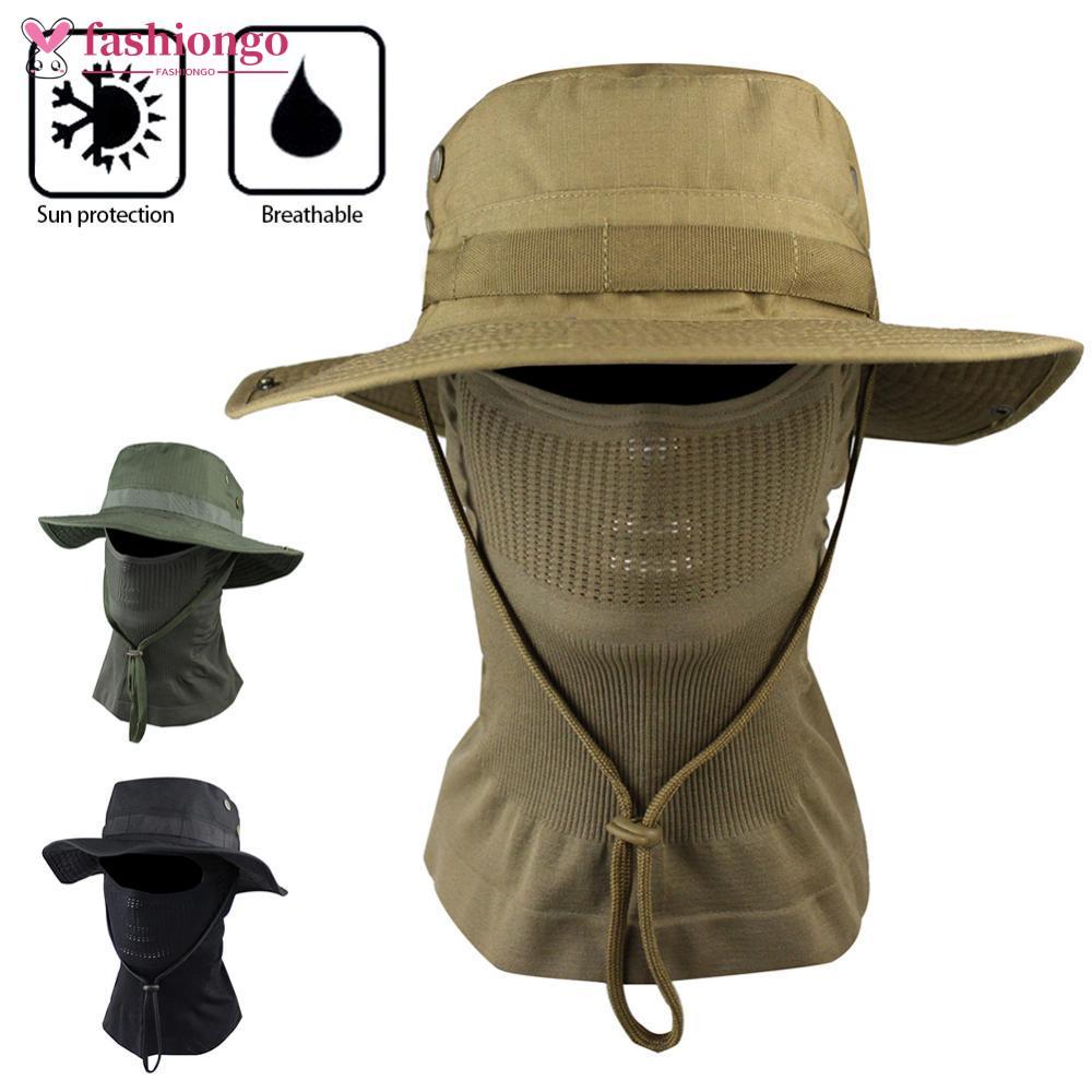 FASHIONGO Outdoor Men Boonie Cap Chapéu Pescoço Máscara Facial Dobrável Macio Pesca De Aba Larga Sombrinha Caps K3X2