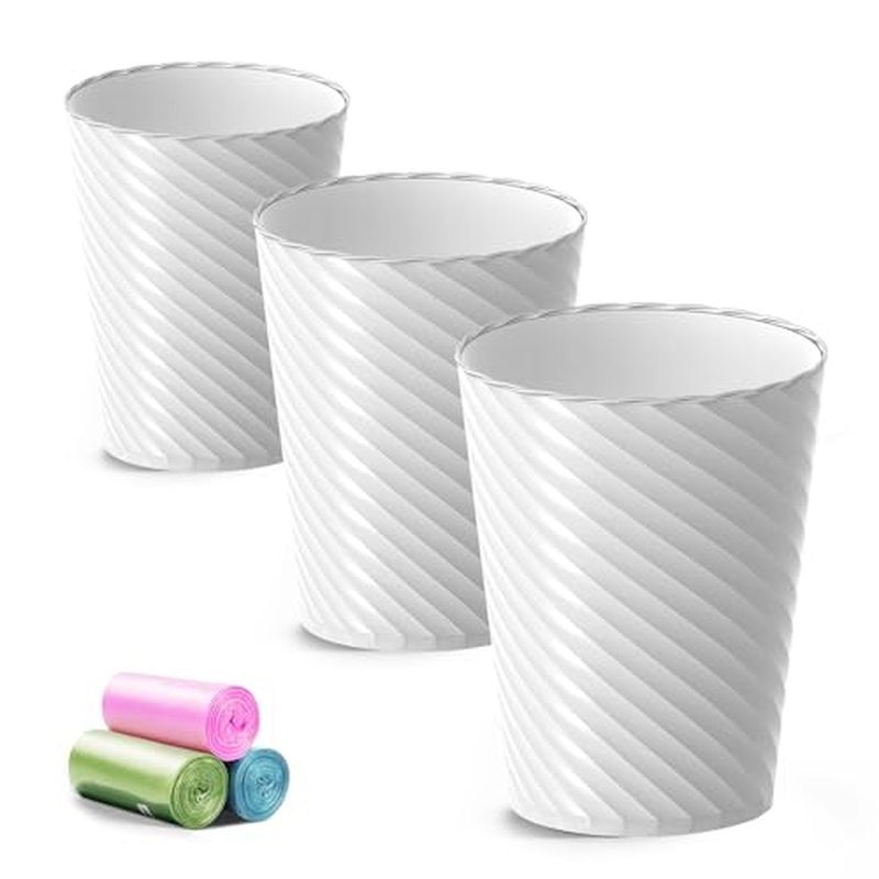 Lixeira De Banheiro , 3 Pacotes De Lata De Lixo Pequena De 1.8 Galões Com Sacos , Plástico , Cesta Redonda Para Sala De