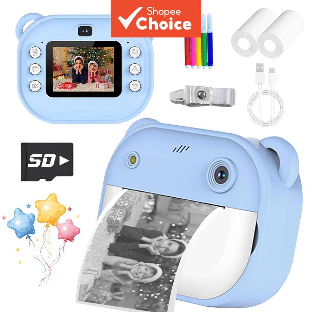 Câmera Instantânea para Crianças, Câmera Digital 1080p com Lente Dupla, Tela de 2 Polegadas, Molduras para Fotos, Papel