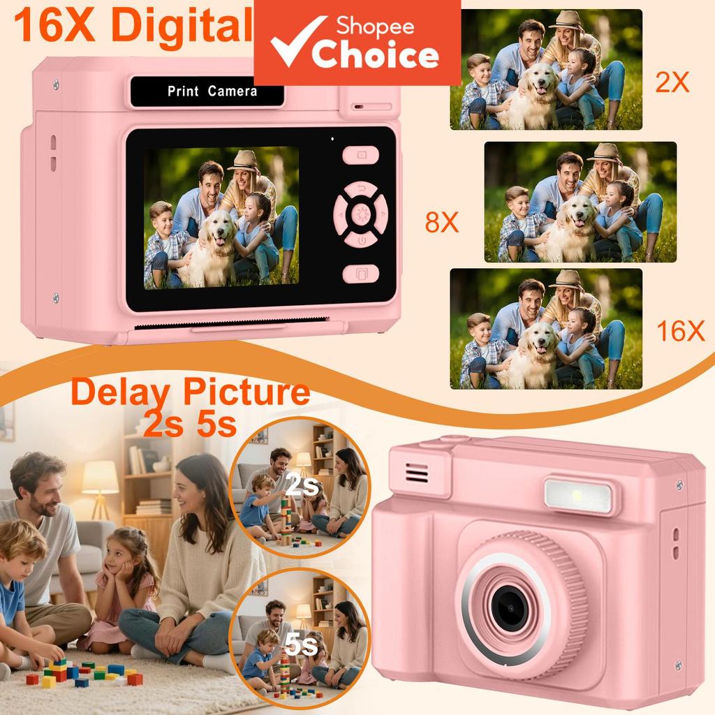 Câmera Instantânea de Impressão Portátil para Crianças Câmera Digital de Viagem Mini Impressora de Fotos para Presente