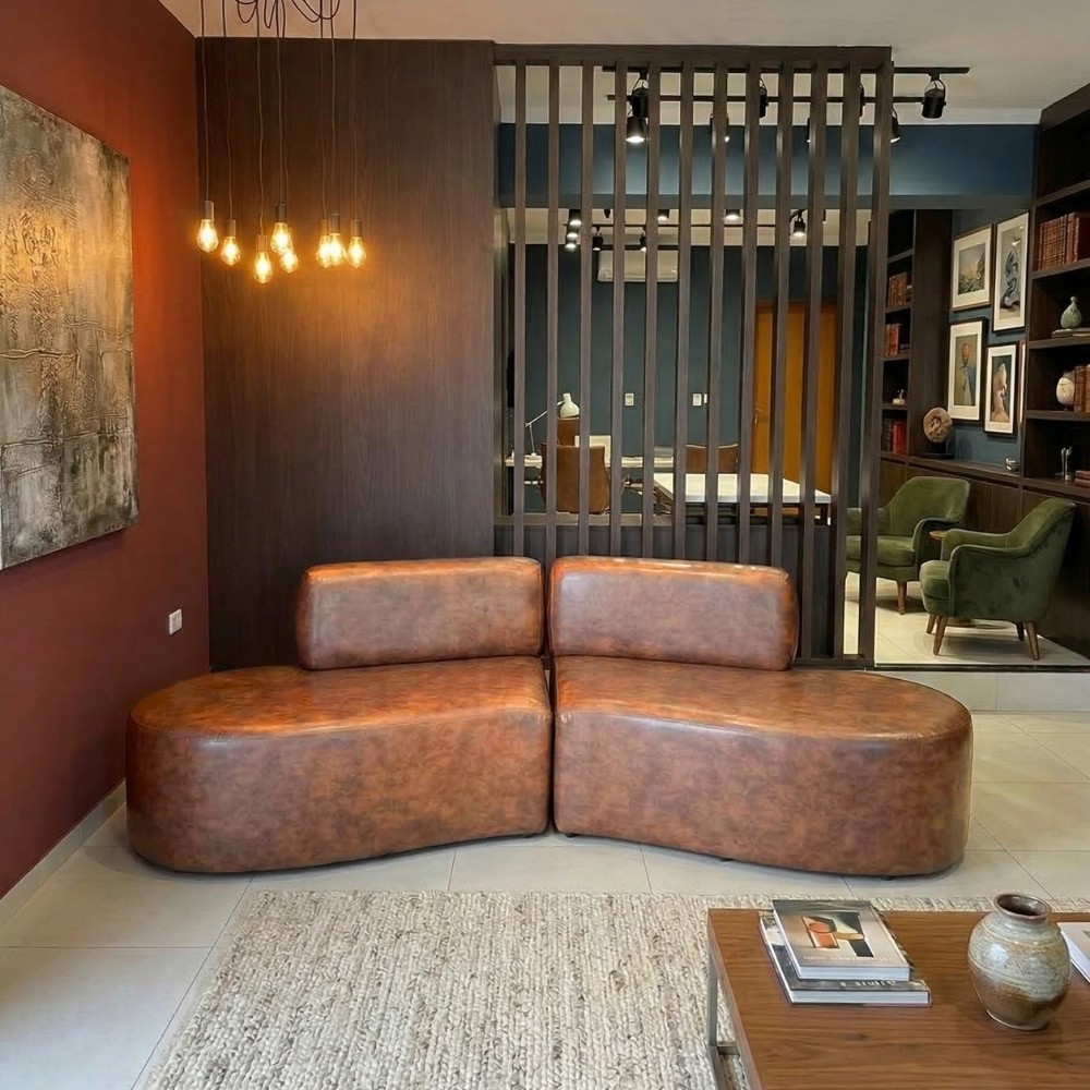 Sofá Orgânico Módulo Curvo Savana 02 METROS Corino Modena Ocre - Montanari's Decor