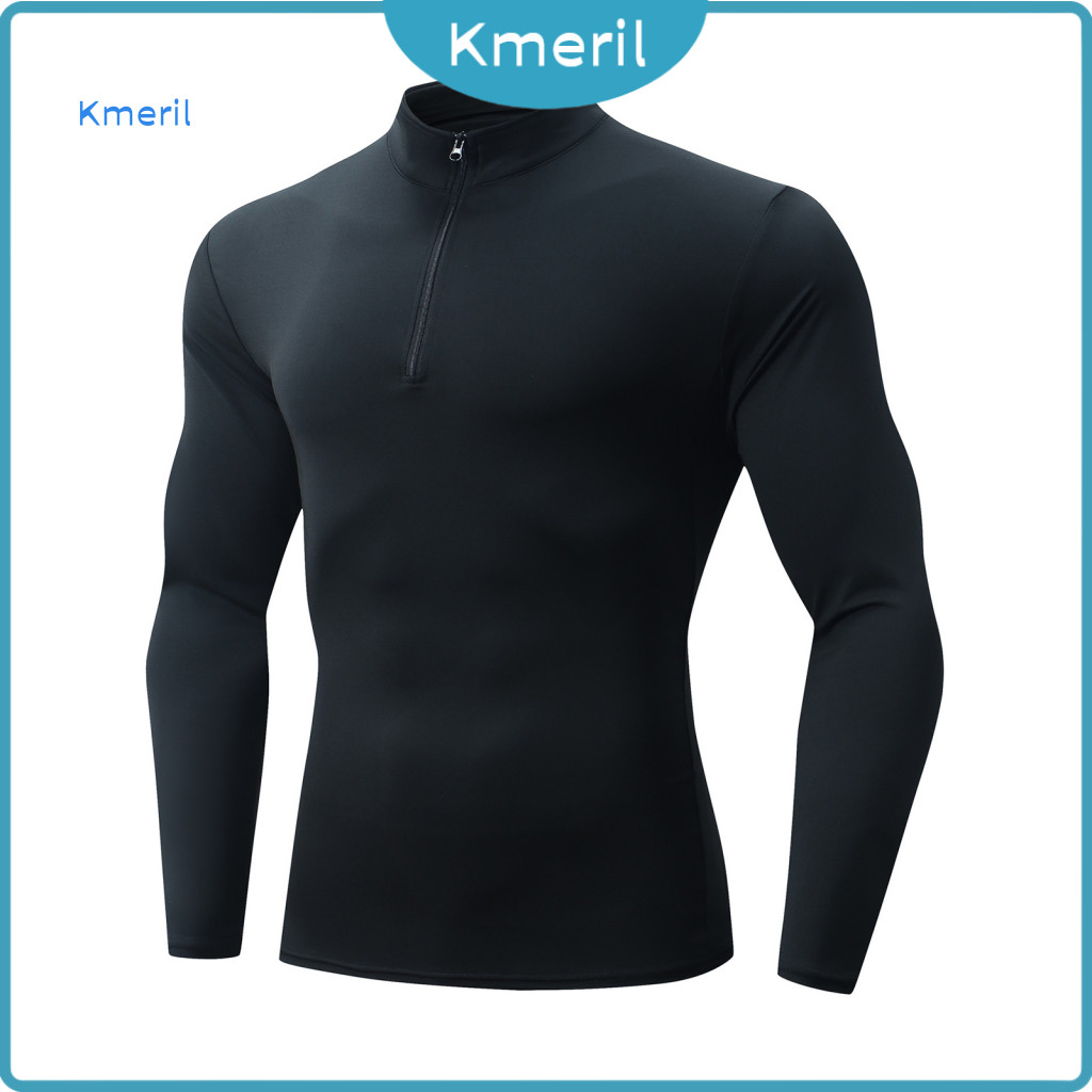 Men Fitness Apparel Sports Top Men's Quarter Zip Sweatshirt Slim Fit Athletic Pullover Long Sleeve Stand-up Collar Worko