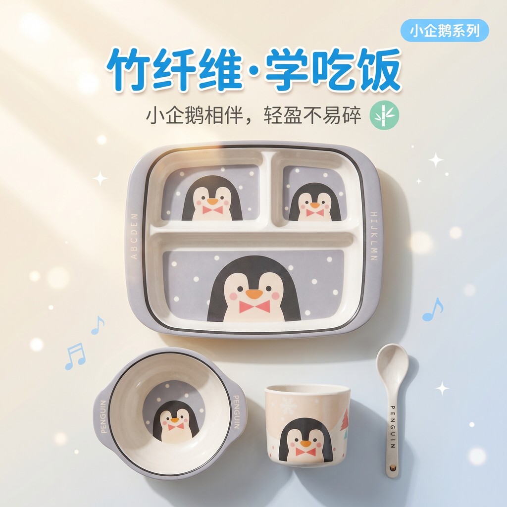 Shanshui Yao Conjunto de talheres infantis de fibra de bambu de qualidade alimentar, suplemento alimentar infantil fofo,