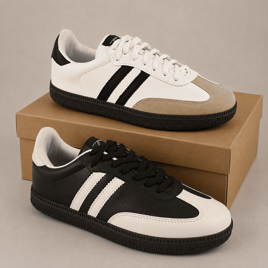 Kit 2 Tênis Femininos Casuais Camurça Detalhe Lateral Listra Dupla Moderno Confortável Moda