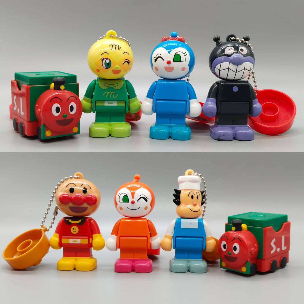 Gashapon autêntico do Japão com figuras de blocos de montar Anpanman, Bacteria Man e Toast Man da série 7RFK.