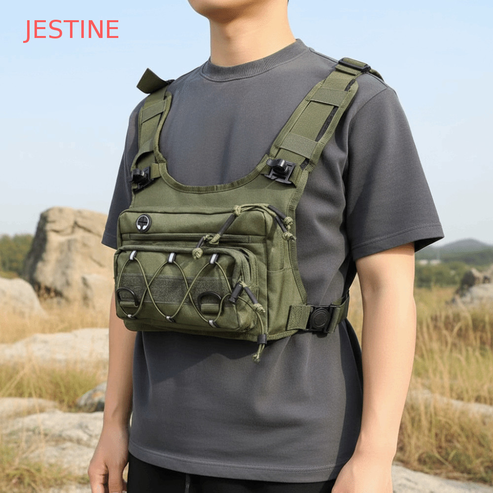 JESTINE Wilderness Chest Rig , Pacote De Colete De Corrida Com Porta Cruzada De Fone De Ouvido Elástico Reflexivo , Malh